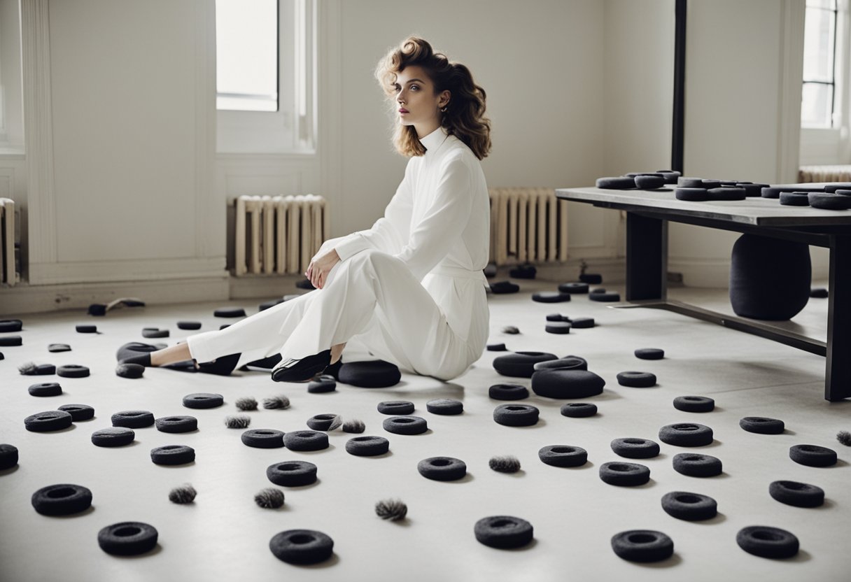 A table covered in hair rollers, scattered across a salon floor