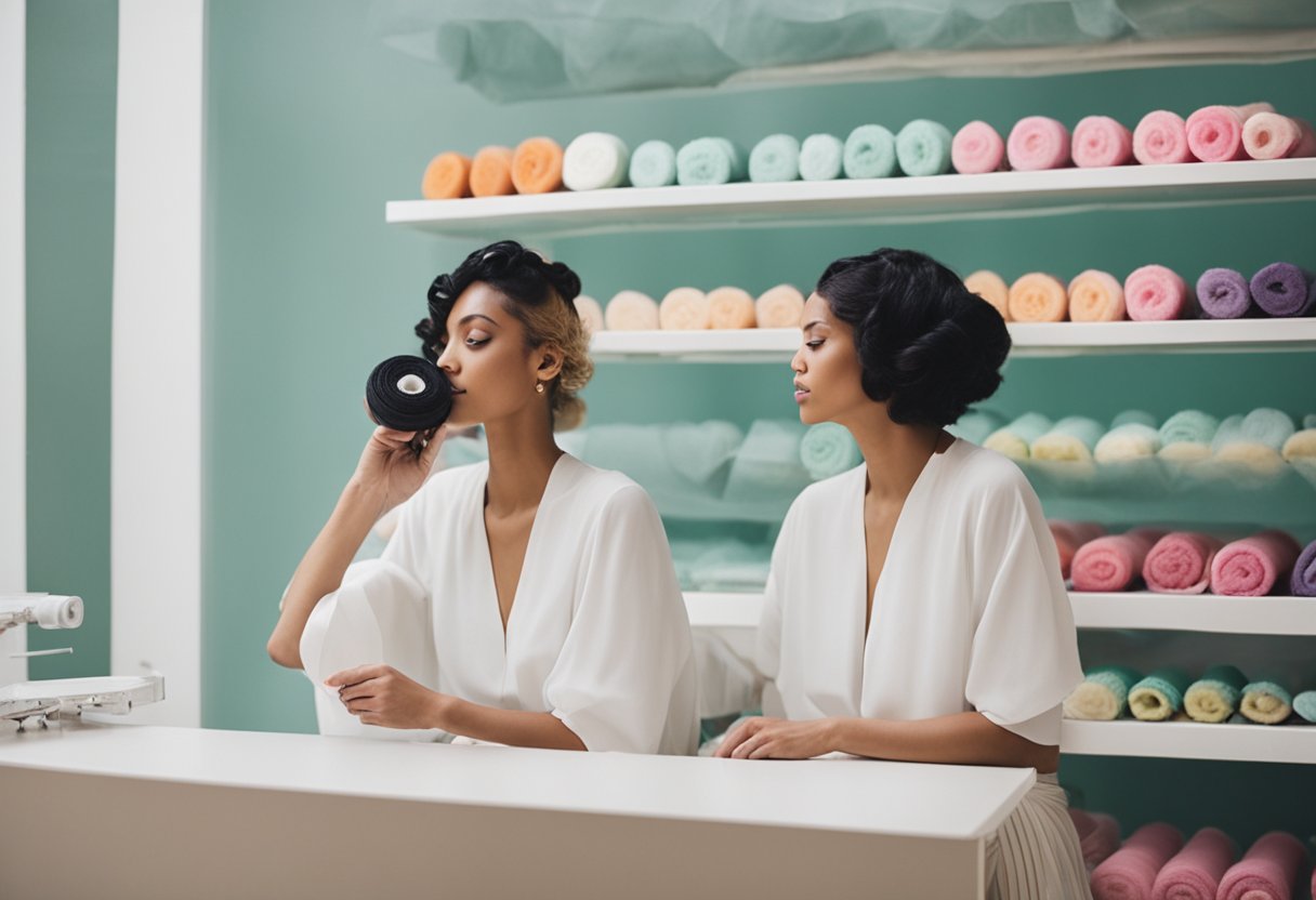 A person purchasing hair rollers at a store, then using them at home for maintenance