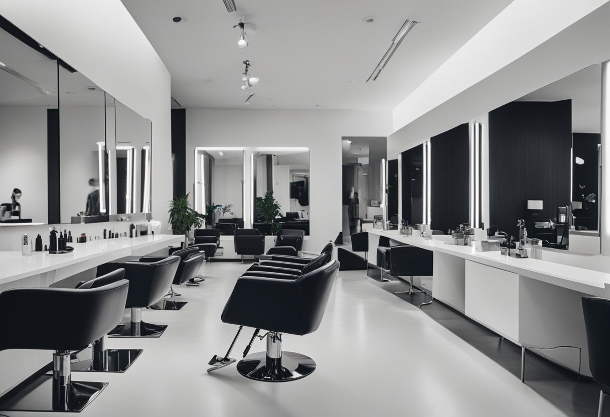 A modern salon with sleek furniture and a variety of comfortable hair salon tools