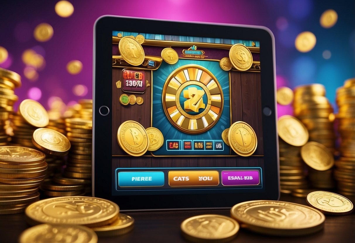 A colorful and vibrant game screen with the Coin Master logo, spinning reels, and a pile of gold coins. A character celebrating a big win could also be included