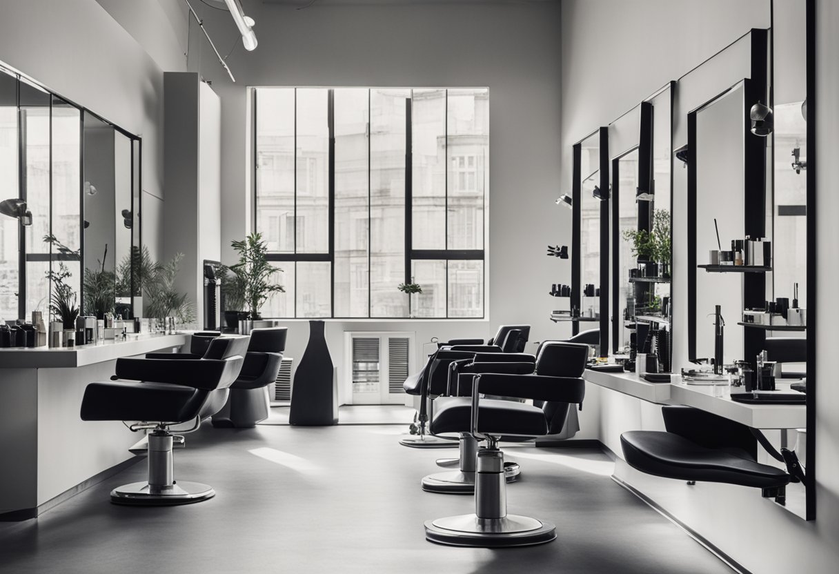 A variety of advanced styling tools arranged neatly on a sleek, modern salon station