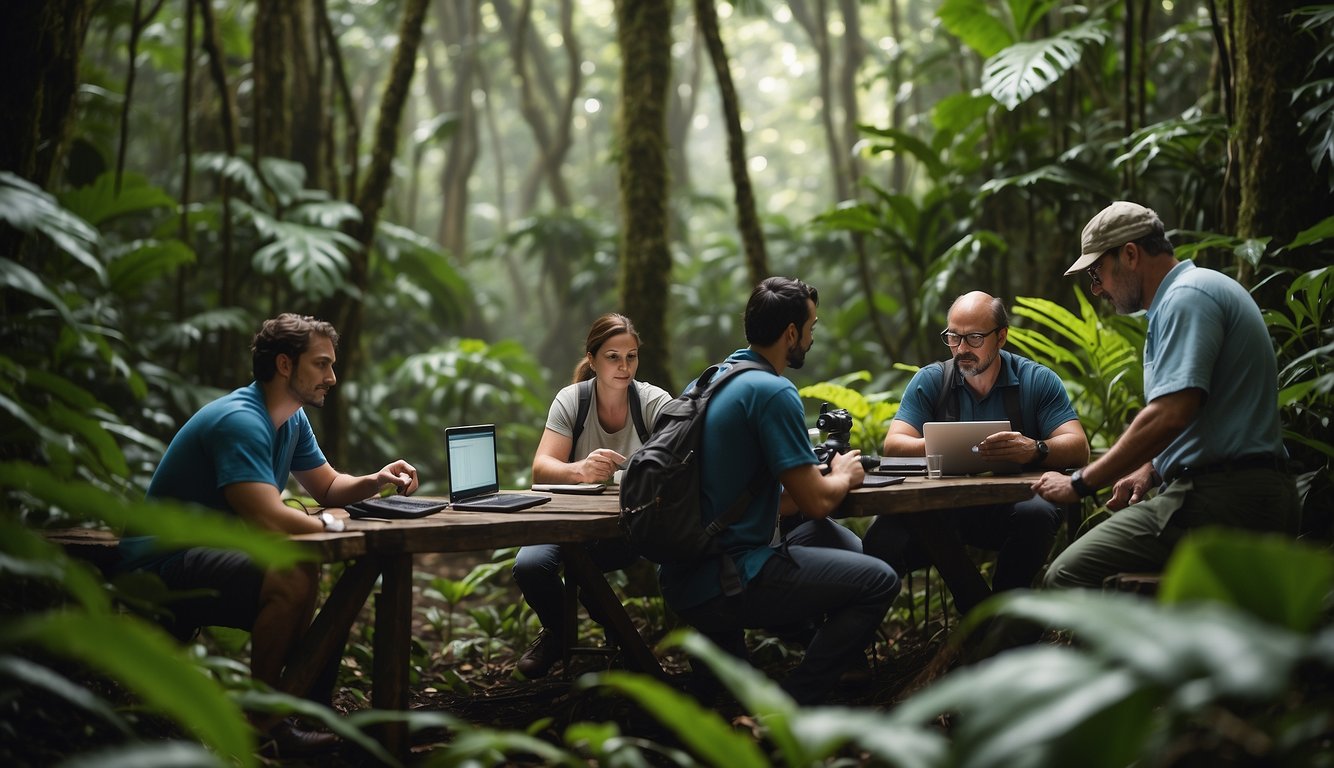 A group of researchers gather data in the lush Costa Rican jungle, consulting with local experts and conducting background investigations