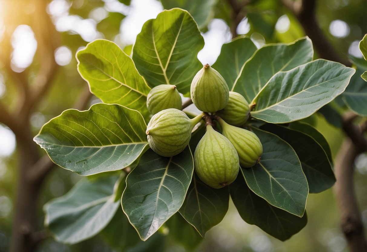 A lush fig tree with vibrant green leaves, showcasing the nutrient profile and health benefits of fig leaves for tea