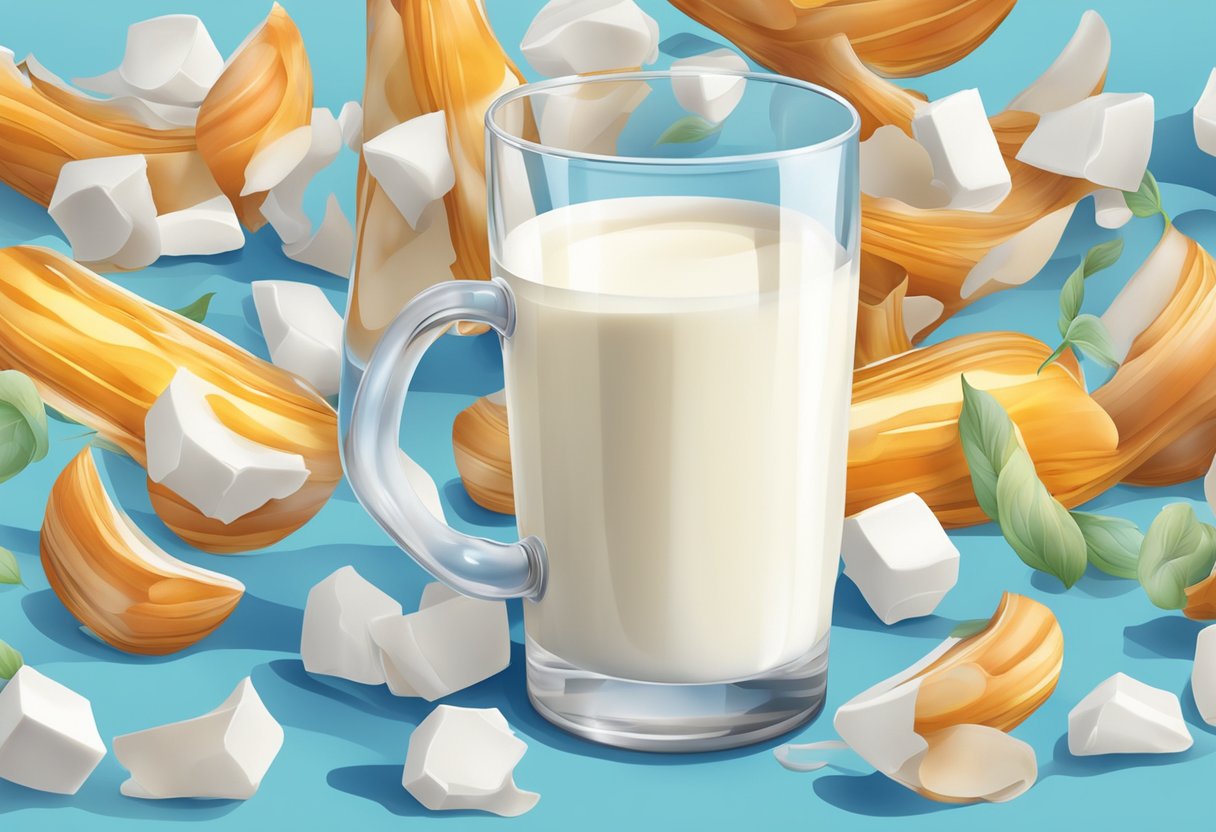 A glass of milk surrounded by vibrant, healthy muscles growing and repairing