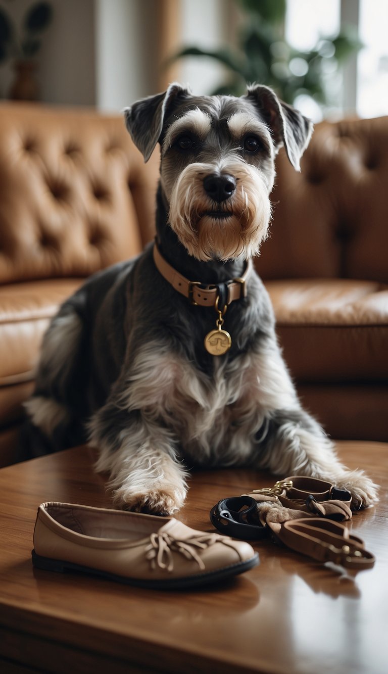 A schnauzer chews up a pair of expensive shoes, while another leaves a trail of fur all over the furniture
