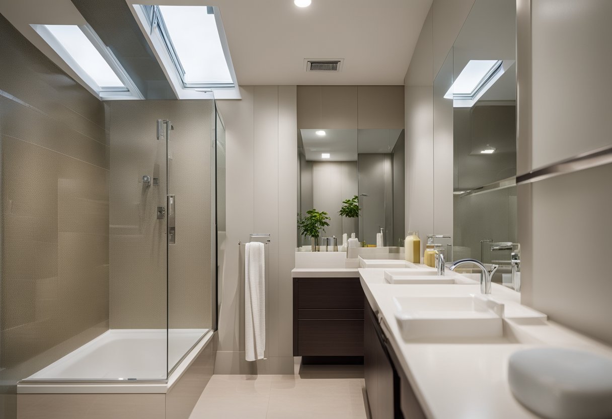 A clean, well-ventilated bathroom with no signs of mold or mildew. Use of mold-resistant paint and regular cleaning visible