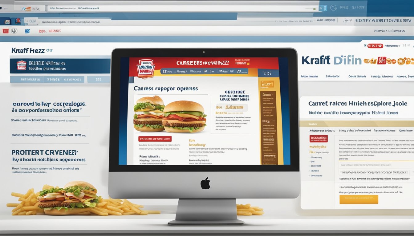 A computer screen displays the Kraft Heinz website. A cursor hovers over the "Careers" tab, ready to click and explore job openings