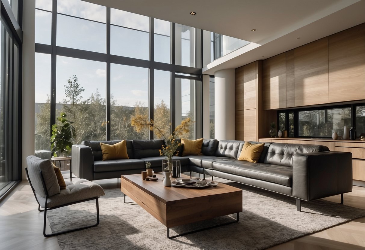 A modern, well-lit living room with sleek, custom-built furniture. Clean lines and functional design enhance the space, adding value to the property