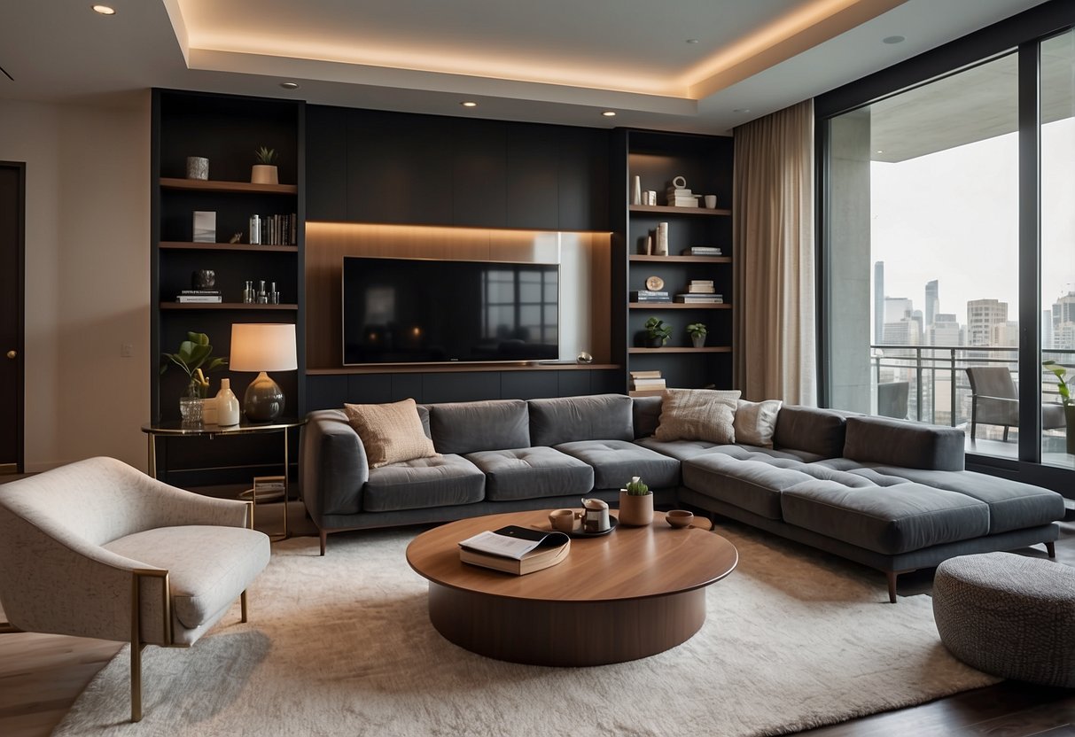 A modern living room with sleek, custom-built furniture. Clean lines and efficient use of space showcase the benefits of investing in custom furniture