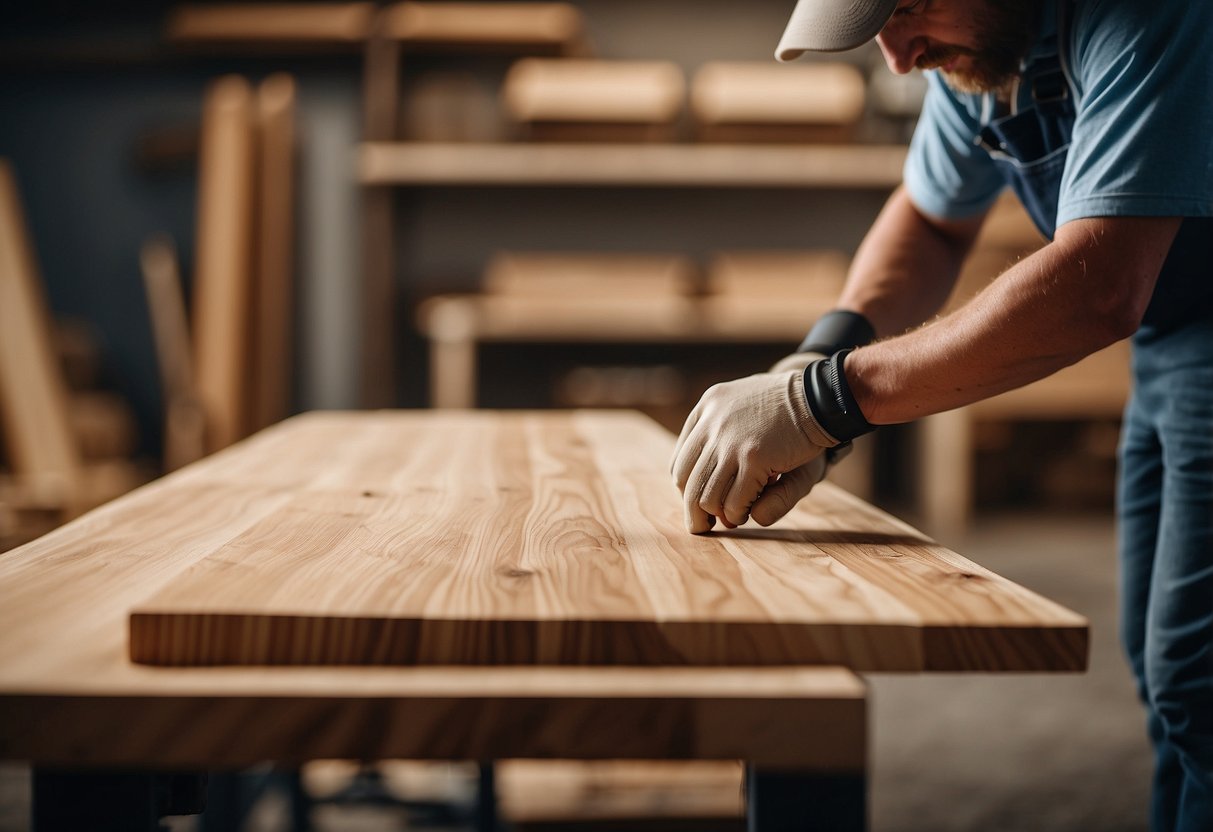 A carpenter carefully selects high-quality wood for custom furniture, showcasing the impact of premium materials on the final product