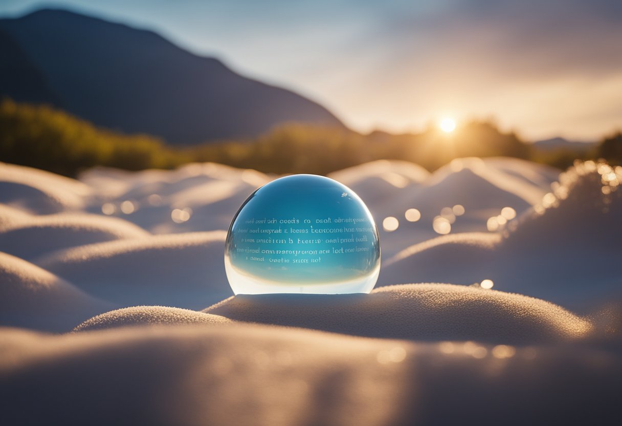 15 mantras float above a serene landscape, each one surrounded by a soft glow, evoking a sense of peace and clarity