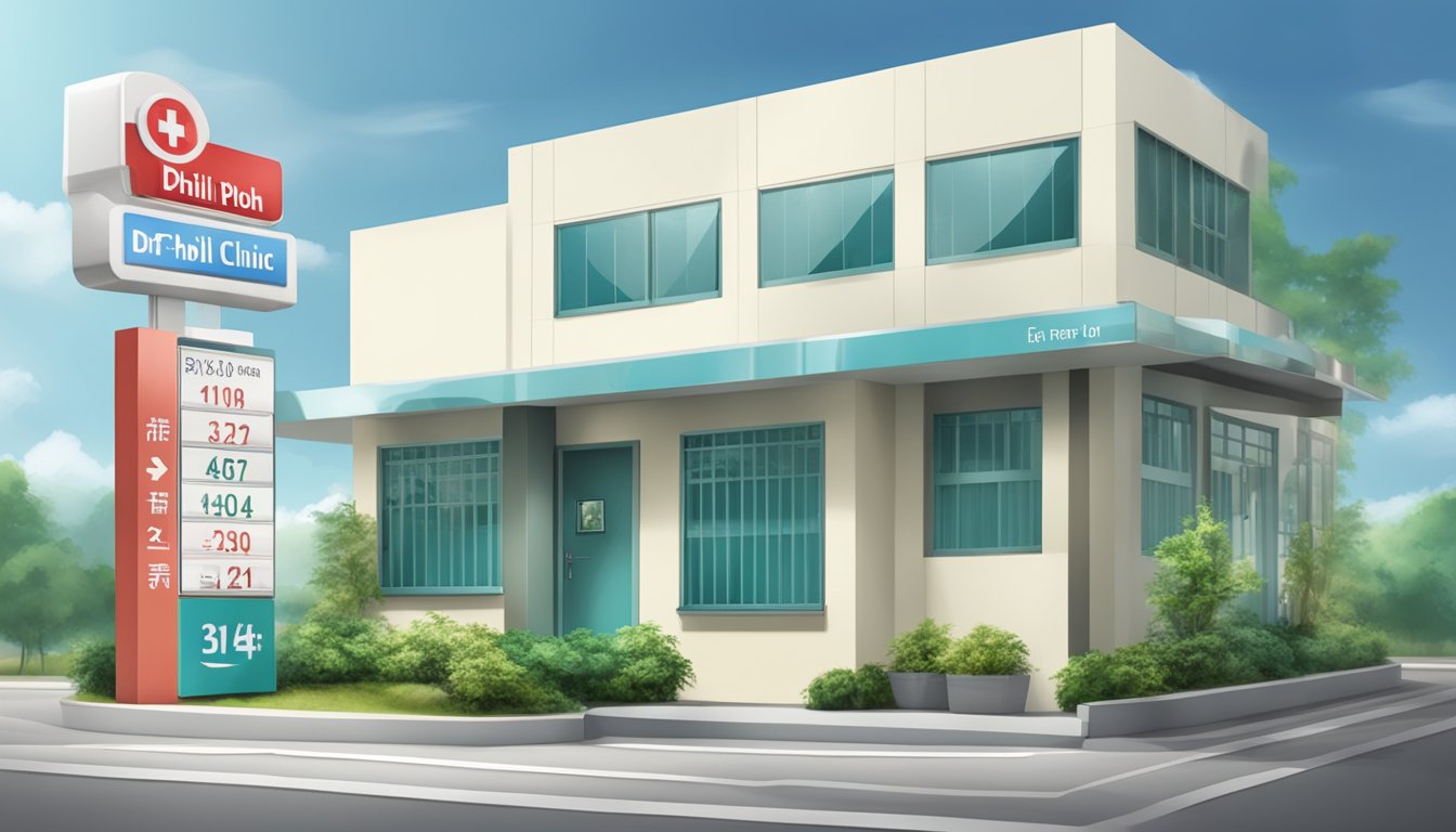 A doctor's clinic signboard with the name "Dr. Philip Koh Siam Soon - The Heart Clinic" and the operating hours displayed