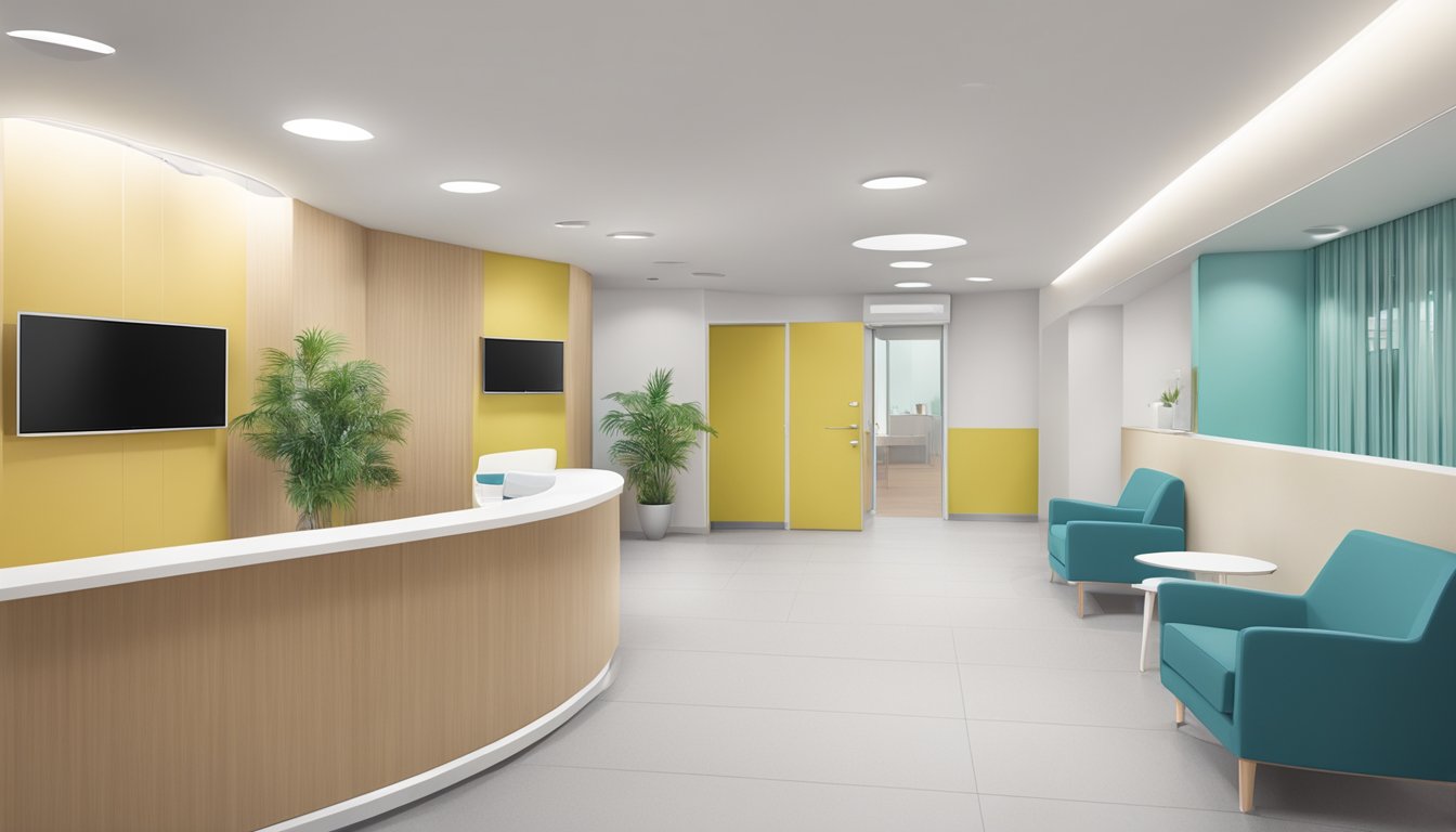 A modern medical centre with a welcoming reception area, state-of-the-art equipment, and comfortable consultation rooms