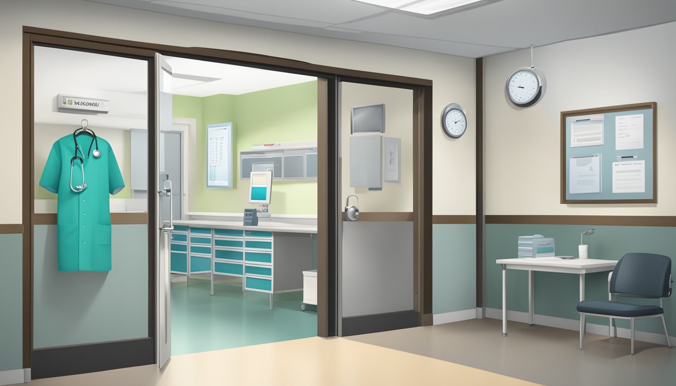 A modern medical office with Dr. Leslie Lam's name on the door, a stethoscope, and a heart diagram on the wall