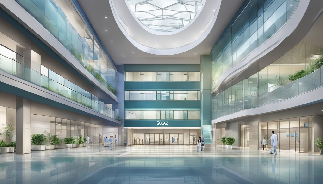 A modern medical center with Sozo Cardiology signage, Mount Elizabeth Novena, Singapore