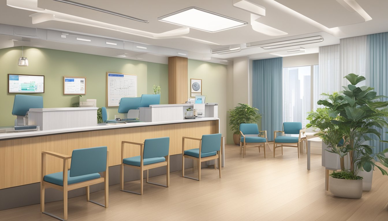 A modern, well-equipped cardiology clinic with Dr. Alvin Ng Chee Keong's name prominently displayed. Bright, welcoming atmosphere with comfortable seating and professional staff