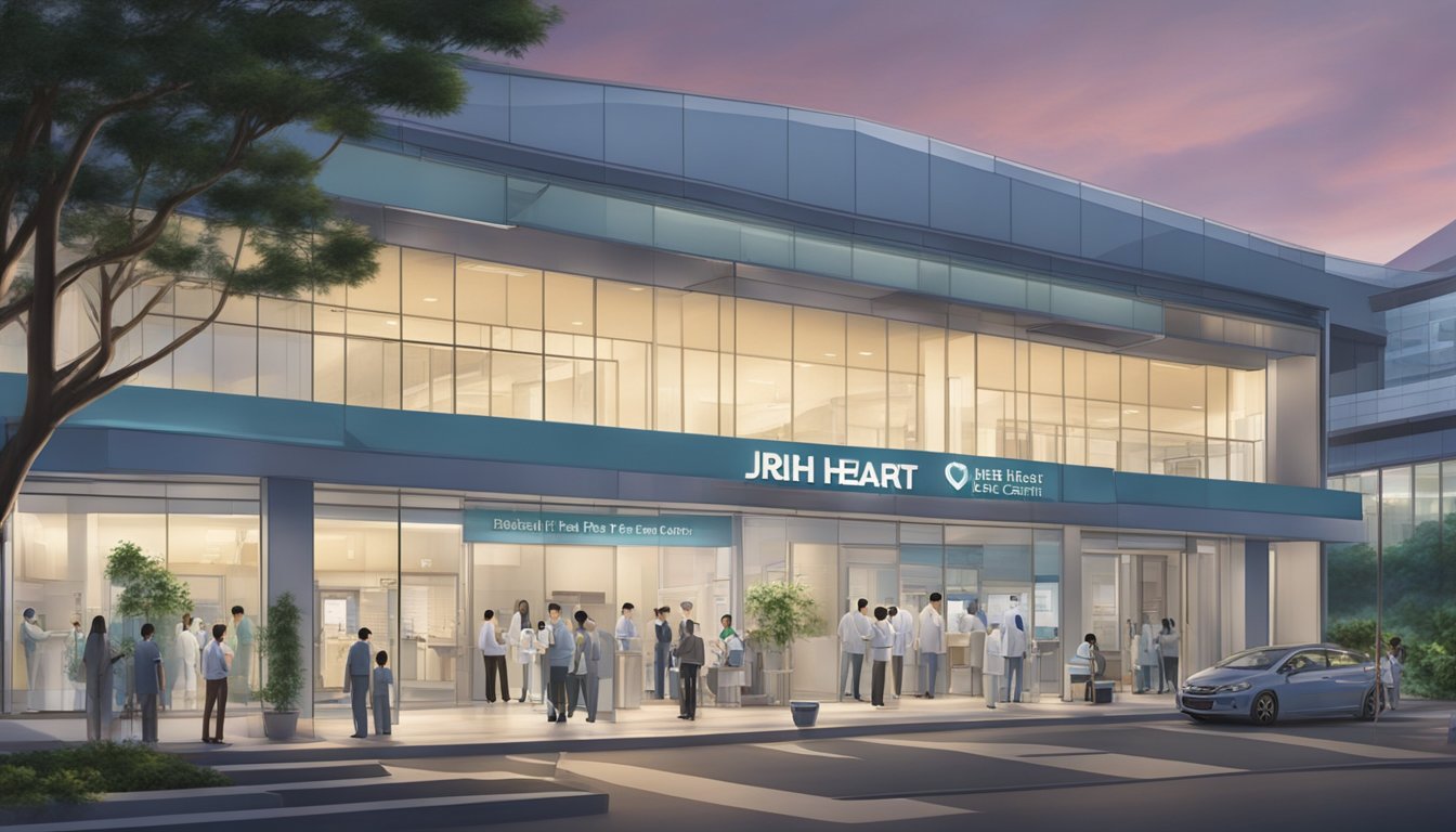 The Jireh Heart Centre sign shines brightly at dusk, drawing in patients seeking expert care from Dr. Alvin Ng Chee Keong, a renowned cardiologist