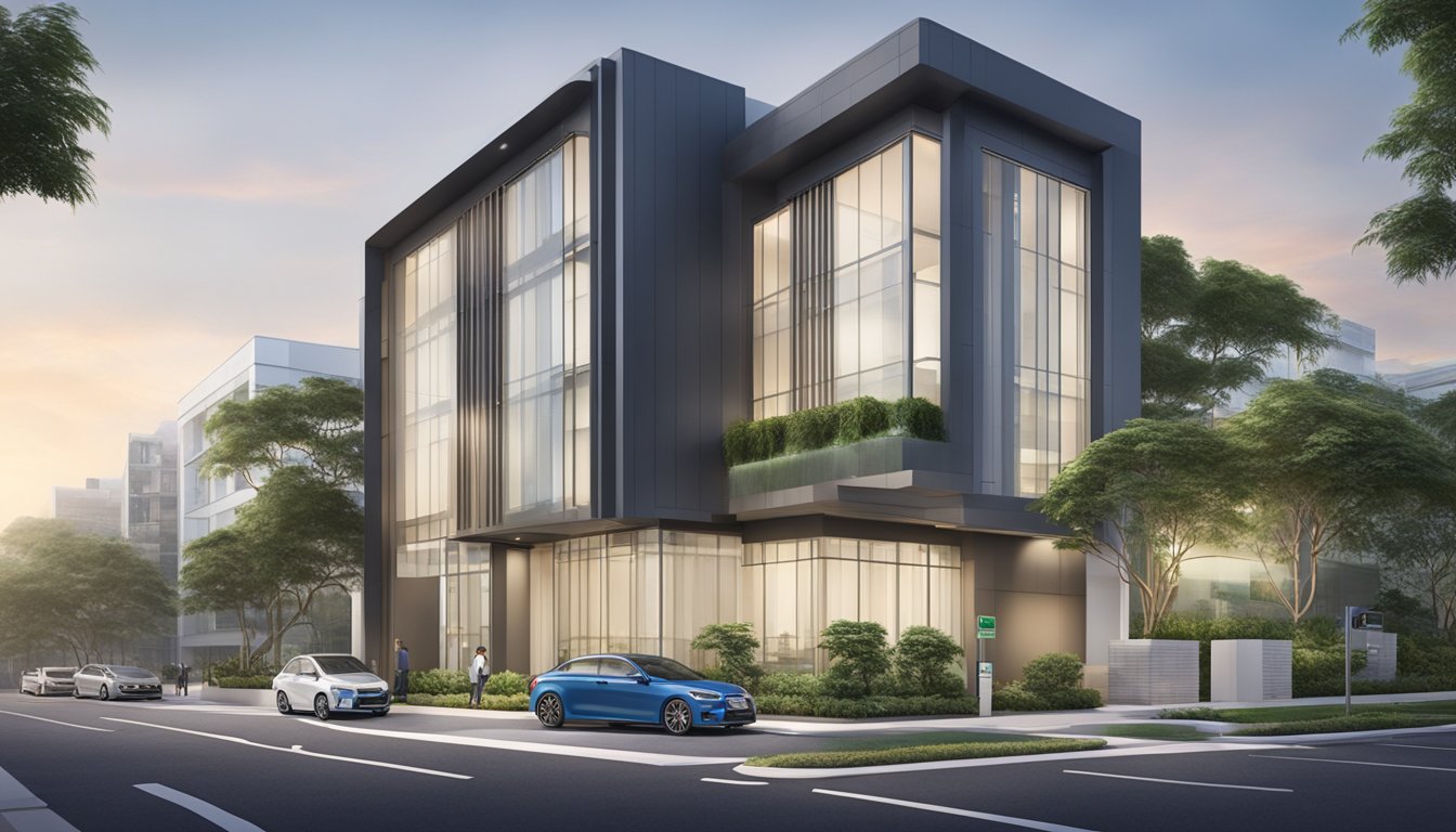 The exterior of Dr. Chee Tek Siong's Heart Specialist Clinic, a modern building with a sleek sign displaying the clinic's name and specialty