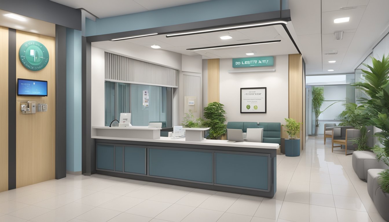 A modern clinic with "Dr Leslie Tay - Leslie Tay Heart Specialist Clinic | SG Cardiologist" sign prominently displayed