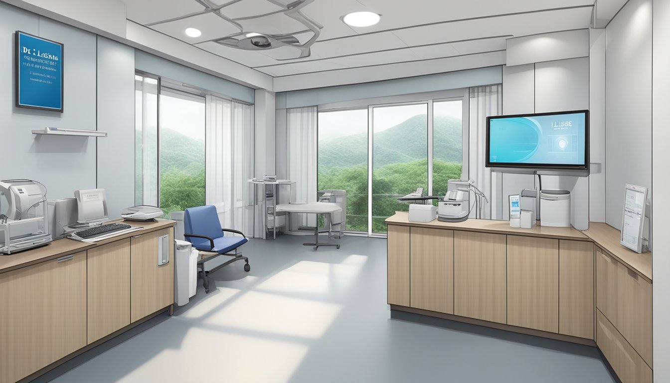 A modern, clean clinic with the name "Dr Leslie Tay - Leslie Tay Heart Specialist Clinic | SG Cardiologist" prominently displayed
