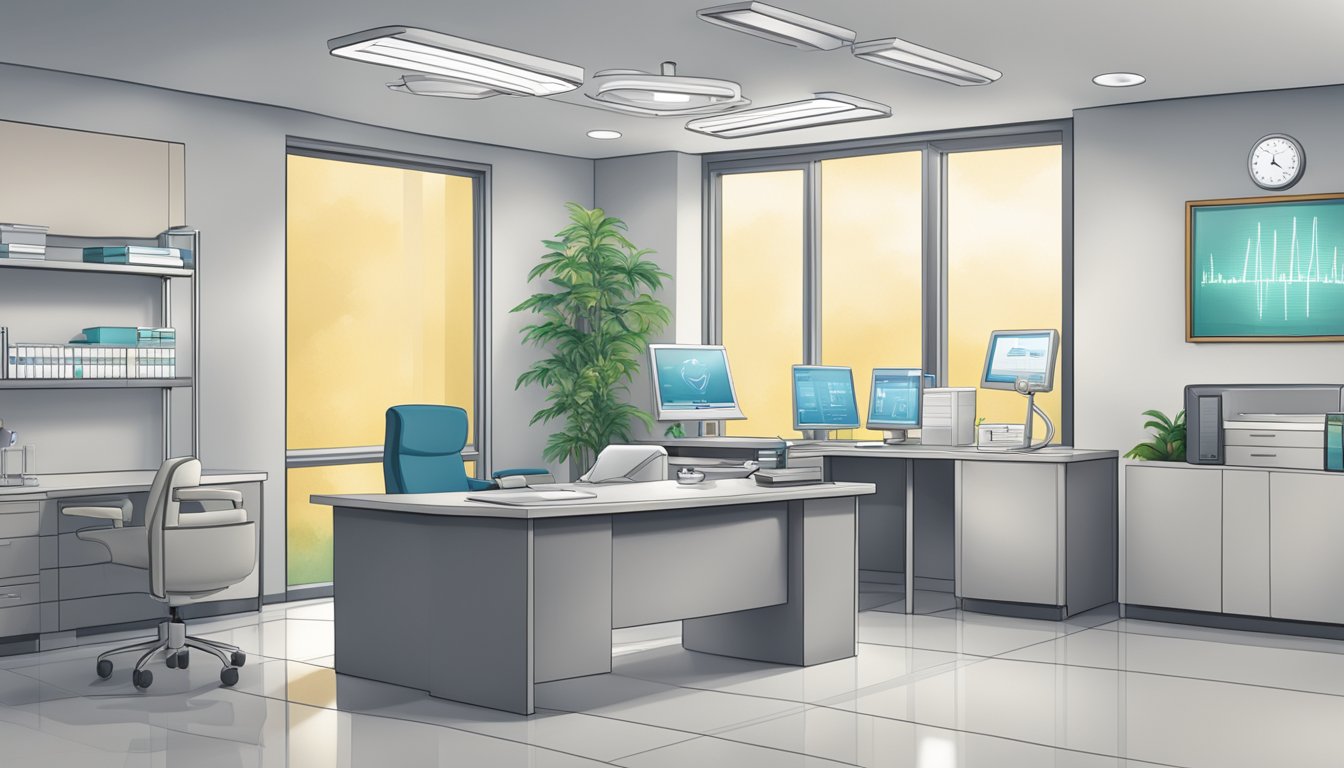 A modern, clean medical office with Dr. Peter Ting's name and title prominently displayed. A heart symbol or ECG monitor could add visual interest