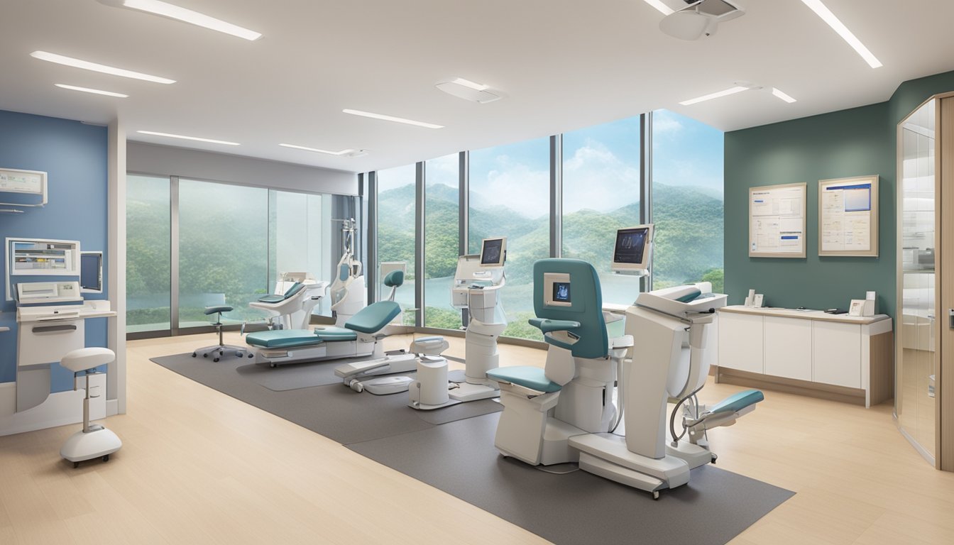A modern, sleek cardiology clinic with the name "Nobel Heart Centre" prominently displayed. The clinic is located at Mount Elizabeth Novena and is associated with Dr. Leow Khang Leng, a renowned cardiologist in Singapore