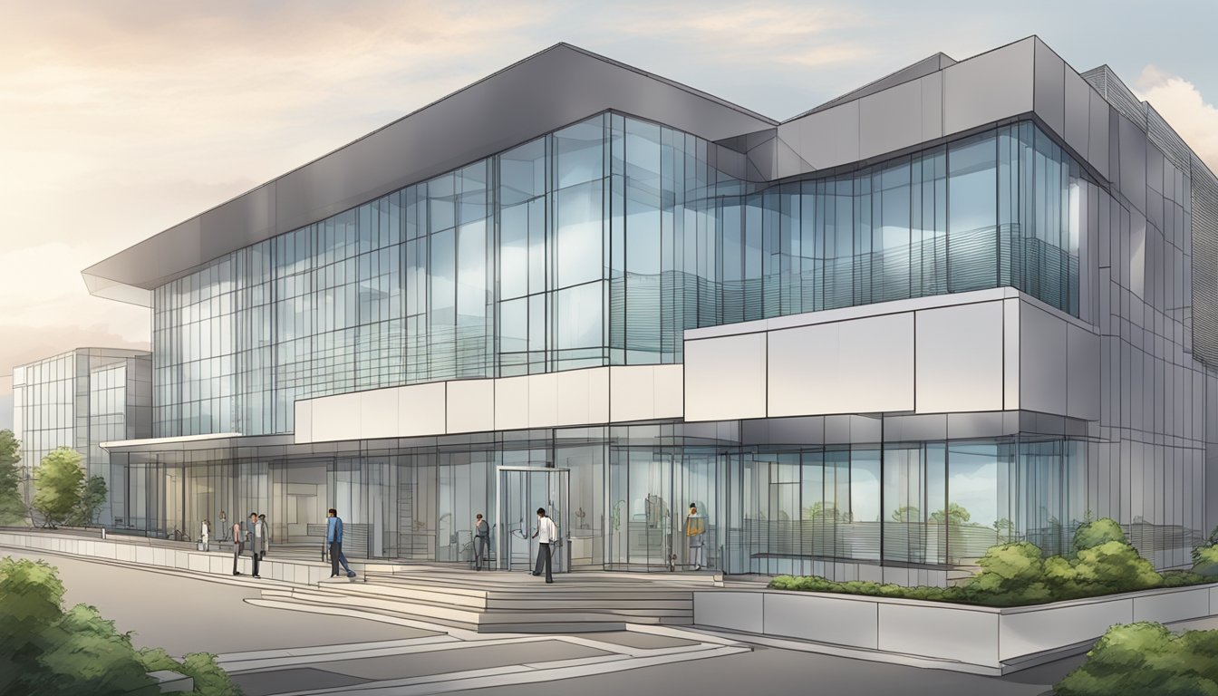 A modern medical center with Dr. Ng Moi Pen's name prominently displayed. The building is sleek and professional, with a clear focus on cardiology services