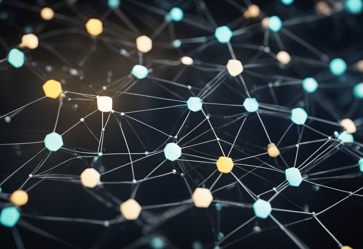 A network of interconnected nodes expanding in all directions, with data flowing seamlessly through a central blockchain sequencer, illustrating the impact of sequencers on scalability