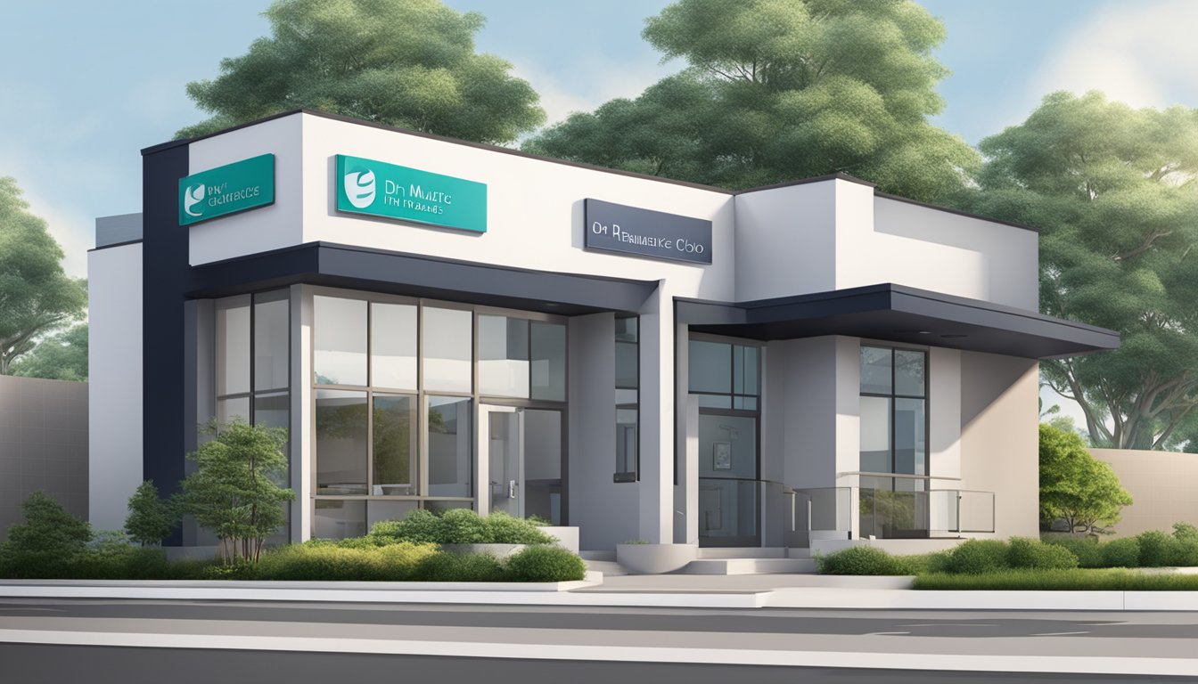 A modern clinic with state-of-the-art equipment and a calming atmosphere. The exterior is welcoming, with a professional sign displaying Dr. Maurice Choo's name and title
