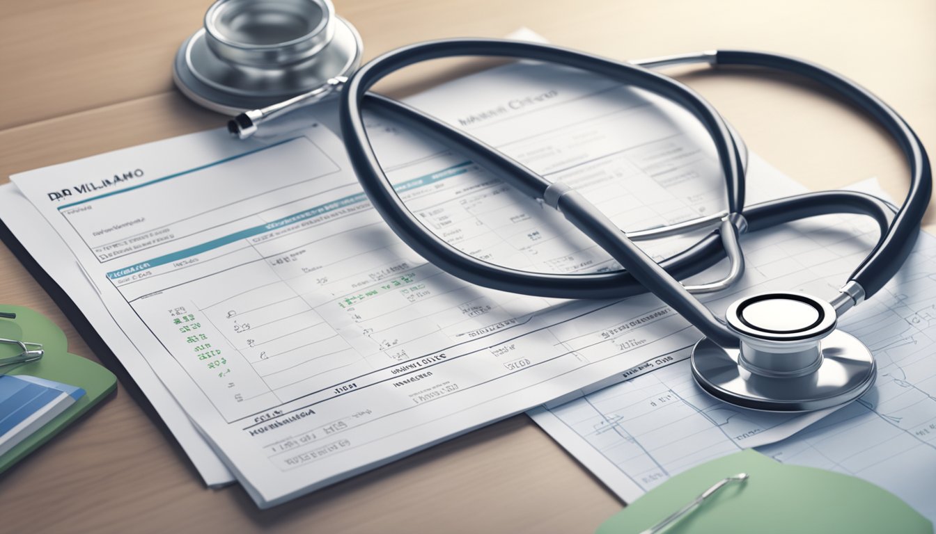 A stethoscope and medical charts on a desk in a modern clinic. The name "Dr William Kristanto" and "Maurice Choo Clinic" are prominently displayed