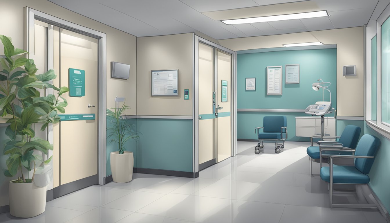 A modern clinic interior with Dr. William Kristanto's name on the door, medical equipment, and a welcoming reception area