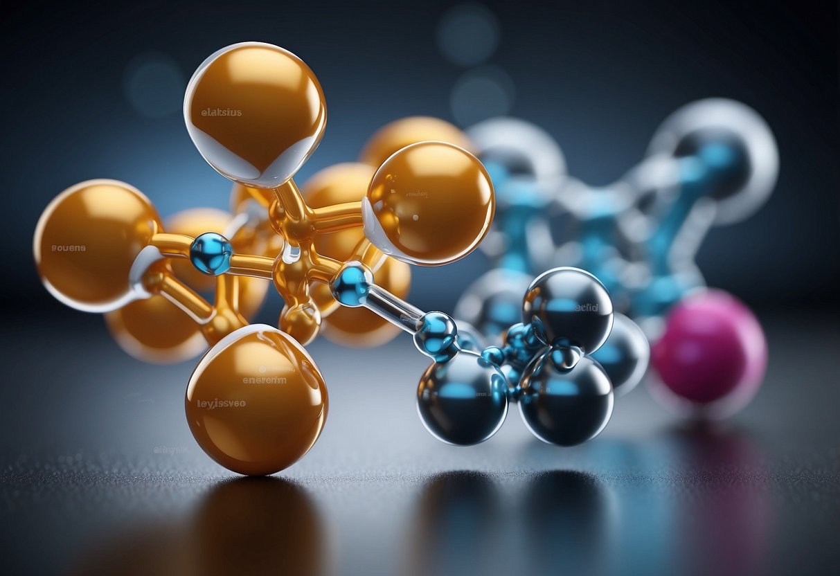 Two chemical structures side by side, one representing peptides and the other representing steroids. Labels highlighting key differences