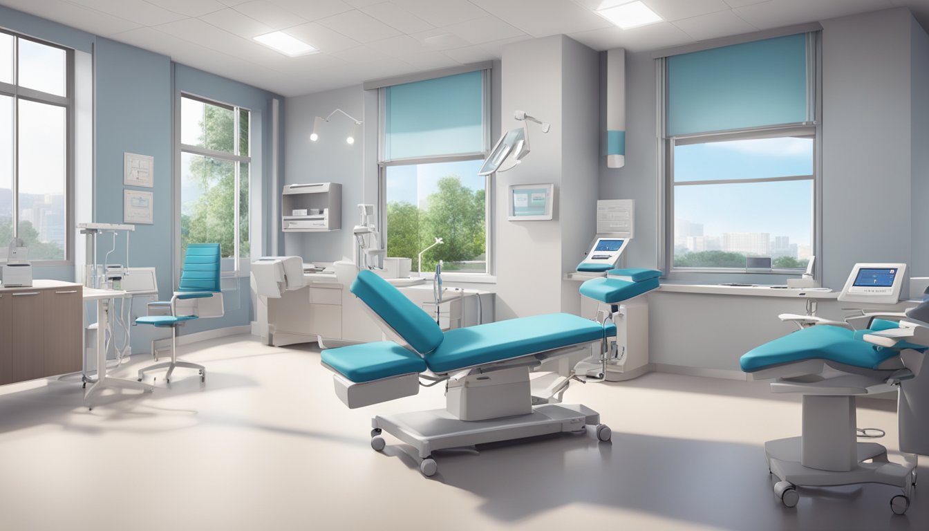 A modern cardiology clinic with state-of-the-art equipment and a calming atmosphere