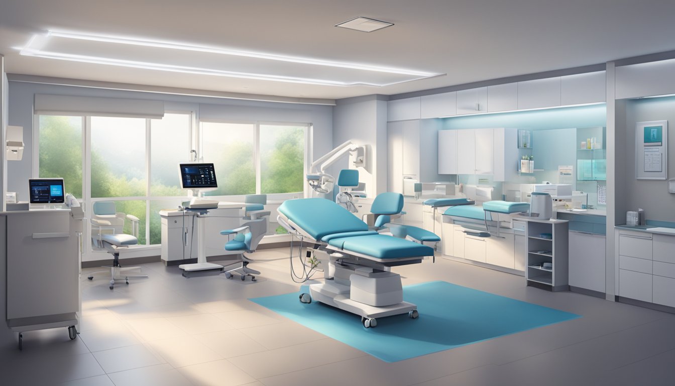 A modern clinic with state-of-the-art equipment and a soothing ambiance, welcoming patients in need of expert cardiac care