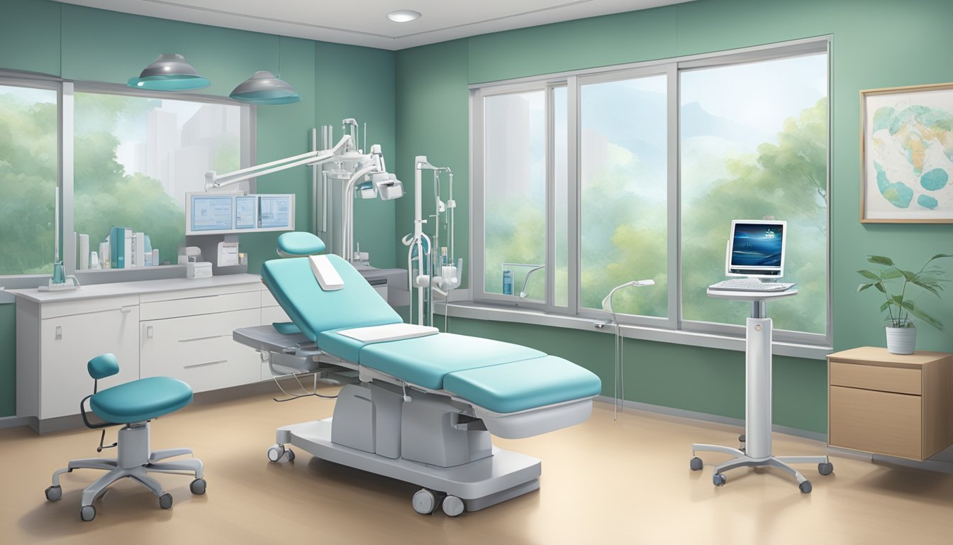 A serene clinic with modern medical equipment and calming decor, showcasing Dr. Paul Ong's expertise and professionalism
