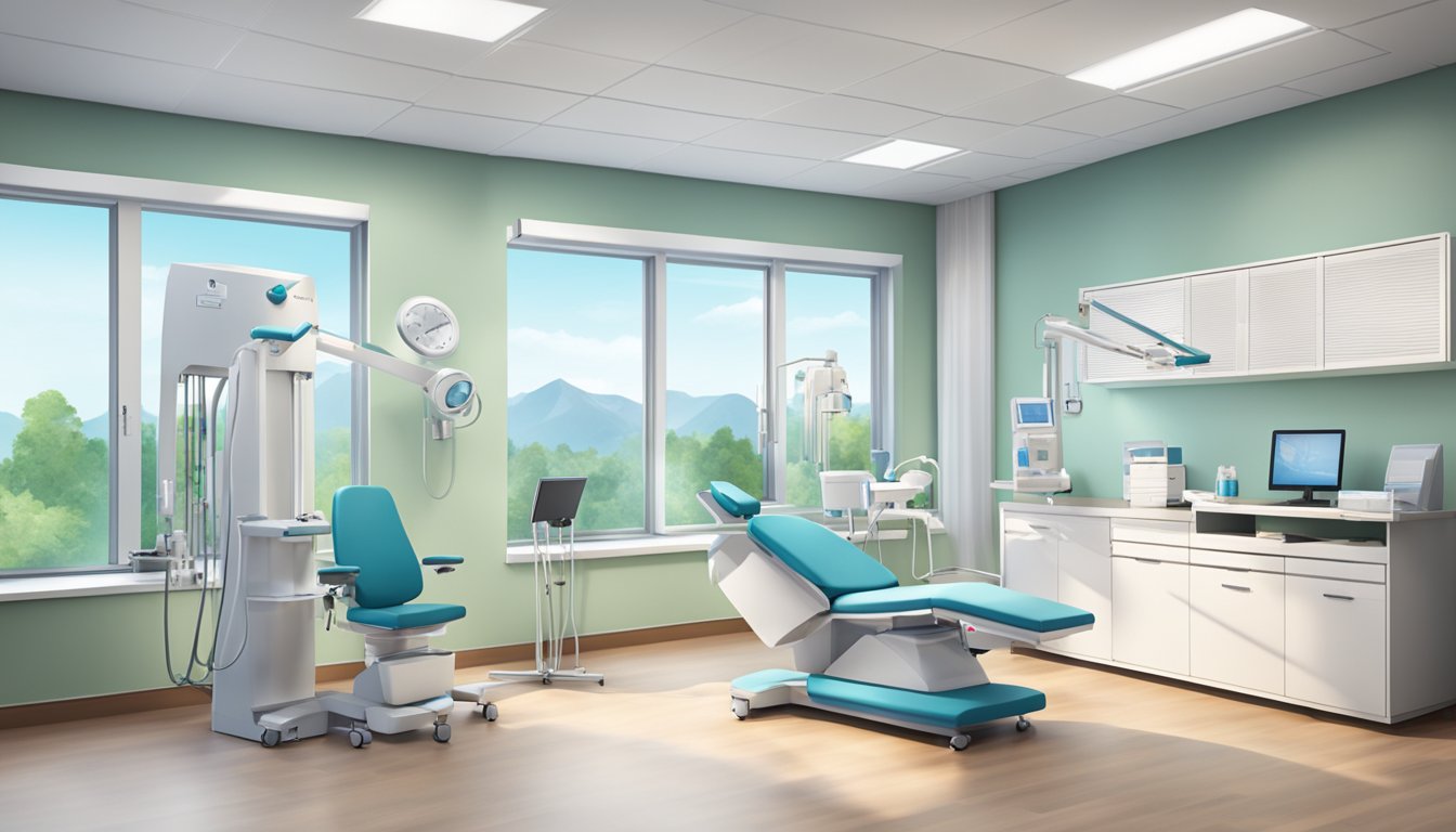 A modern clinic with state-of-the-art equipment and a calming atmosphere, representing expertise and care for heart health