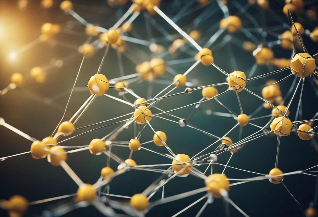 A group of interconnected nodes forming a network, with some nodes centralized and others decentralized, symbolizing the concept of centralized vs decentralized oracles in blockchain technology