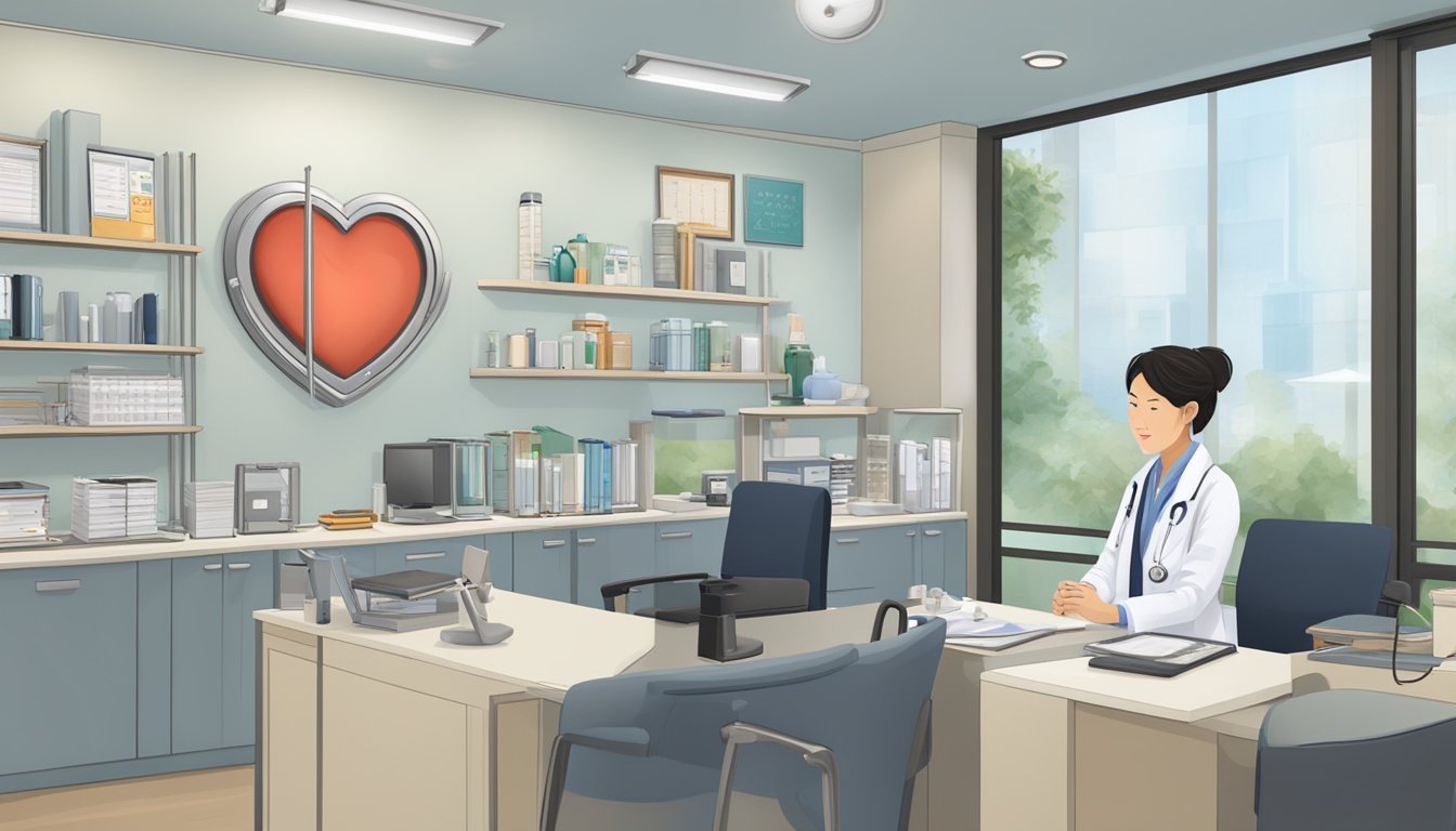A doctor's office with "Dr Paul Ong 王钊龙医生 - The Heart Practice | SG Cardiologist" signage, open hours displayed