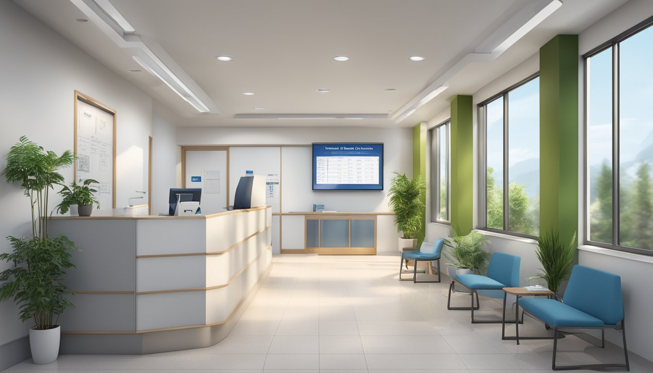 A modern medical clinic with a sign "The Heart Practice | SG Cardiologist" and contact information displayed, operating hours visible
