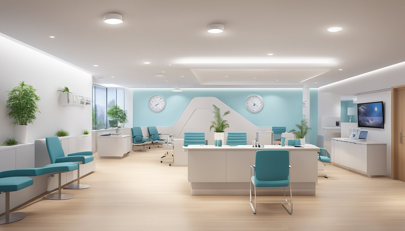 A modern, well-lit cardiology clinic with state-of-the-art equipment and a calming atmosphere. The logo of the Asian Heart & Vascular Centre is prominently displayed, and the space is clean and organized