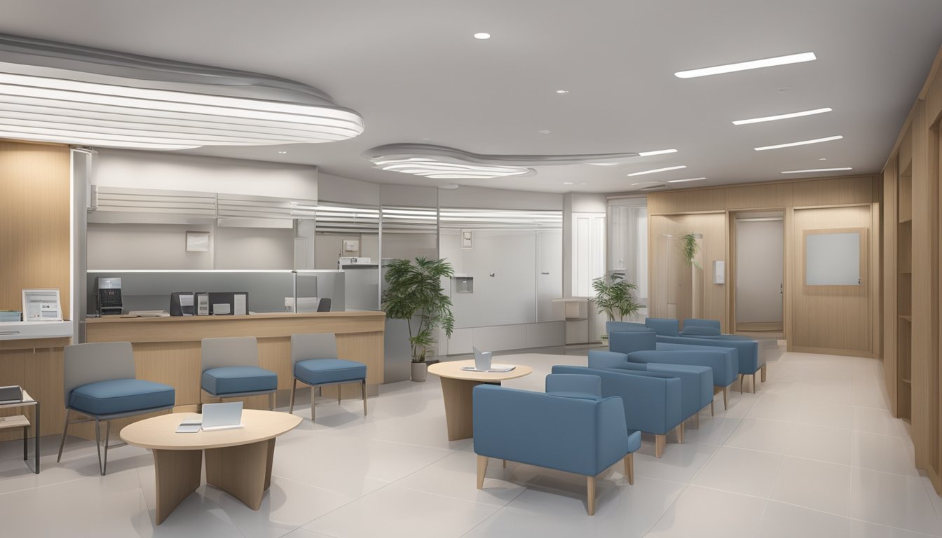 A modern and sleek cardiology clinic with the sign "Asian Heart & Vascular Centre (AHVC)" prominently displayed. The contact information and operating hours for Dr. Pipin Kojodjojo are clearly visible