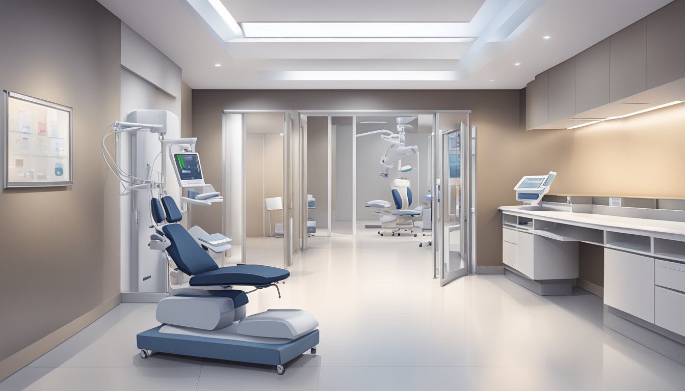 A modern, state-of-the-art cardiology clinic with sleek, minimalist design and advanced medical equipment