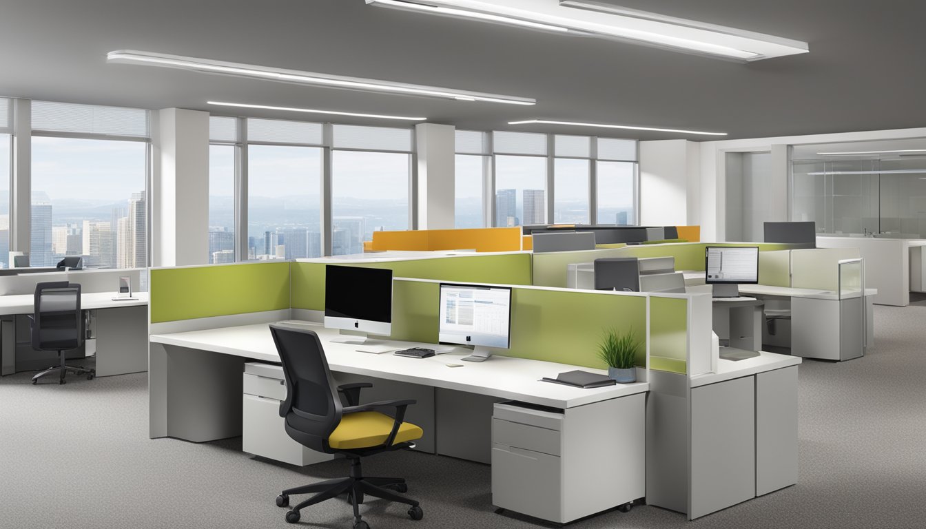 A modern, sleek office with AHVC logo prominently displayed. Contact info and operating hours listed clearly