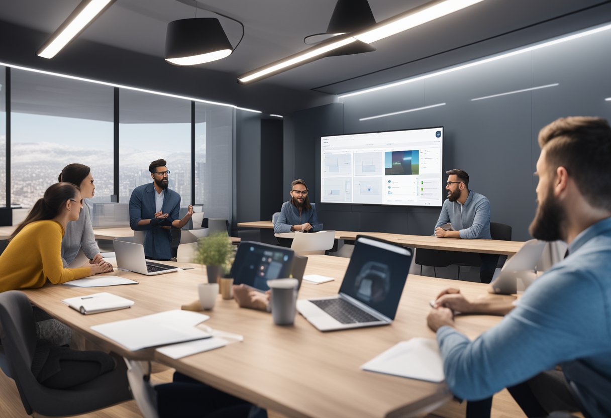 Remote team members use virtual whiteboards and video conferencing to collaborate on projects. Digital project management tools help track tasks and deadlines