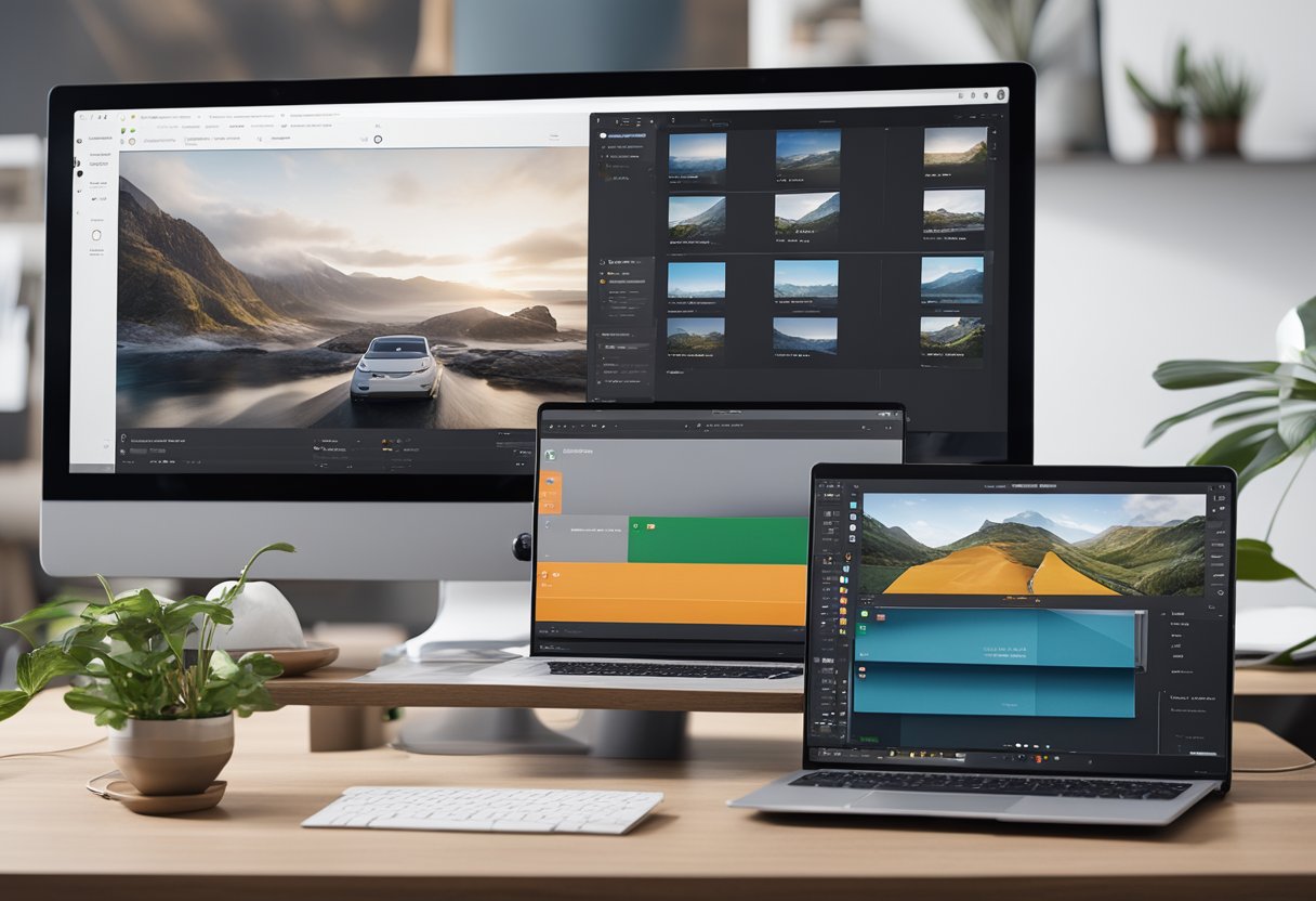 A computer screen split into four sections, each showing a different video conferencing tool: HubSpot Meetings, Google Meet, Microsoft Teams, and Zoom