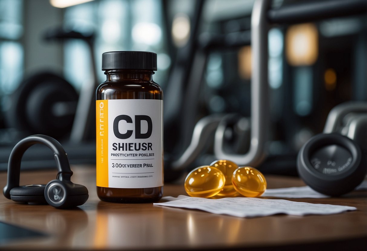 A bottle of Post Cycle Therapy supplements surrounded by gym equipment and a calendar marking the end of a workout cycle