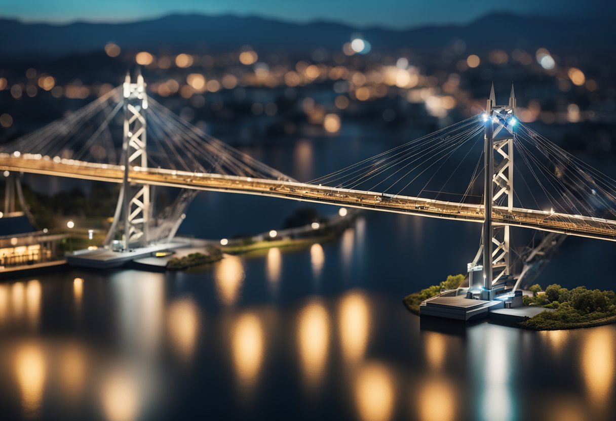 Various blockchain logos connected by bridges, symbolizing decentralized finance and top 10 bridge services