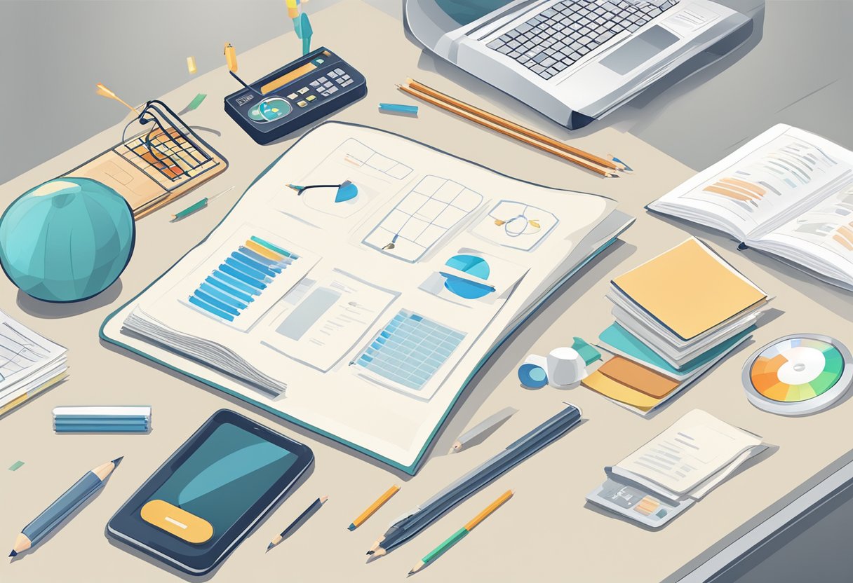 A table with a variety of cognitive tasks, a timer, and a pencil for scoring