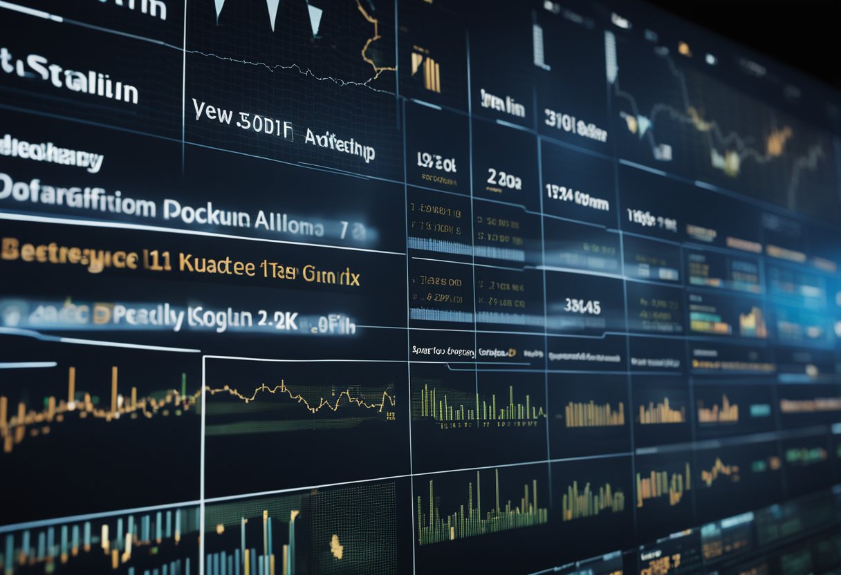 A top 10 list of blockchain analytics services displayed on a digital screen, surrounded by graphs and data visualizations