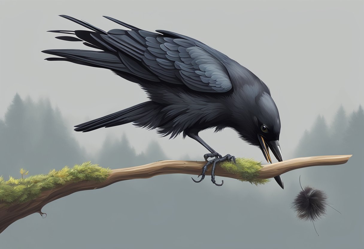 A crow uses a stick to retrieve food from a narrow tube, showcasing its cleverness and problem-solving skills